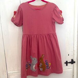 Mini Boden Pink Dress with Bunny and flower Embroidery Size 8-9